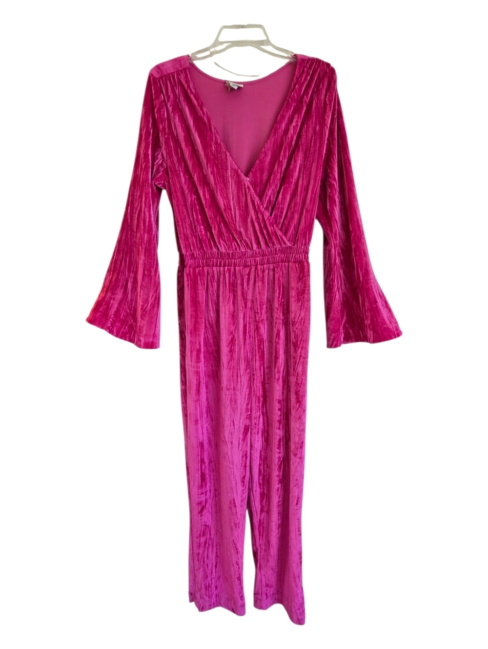 A New Day Women's Bell Sleeve Velour Jumpsuit NWT Hot Pink M Lush Party Suit - Picture 7 of 10